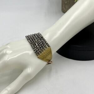 Nakamol Womens Beaded Multi Layer‎ Bracelet Crystal Gray and Hammered Gold Tone